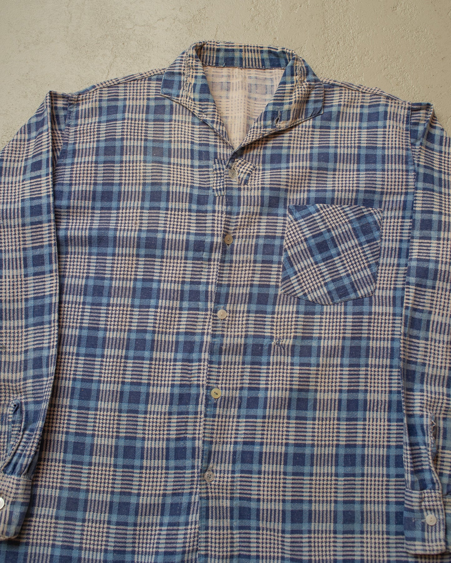 1950s German checkered Cotton Flannel Shirt blue - M/L