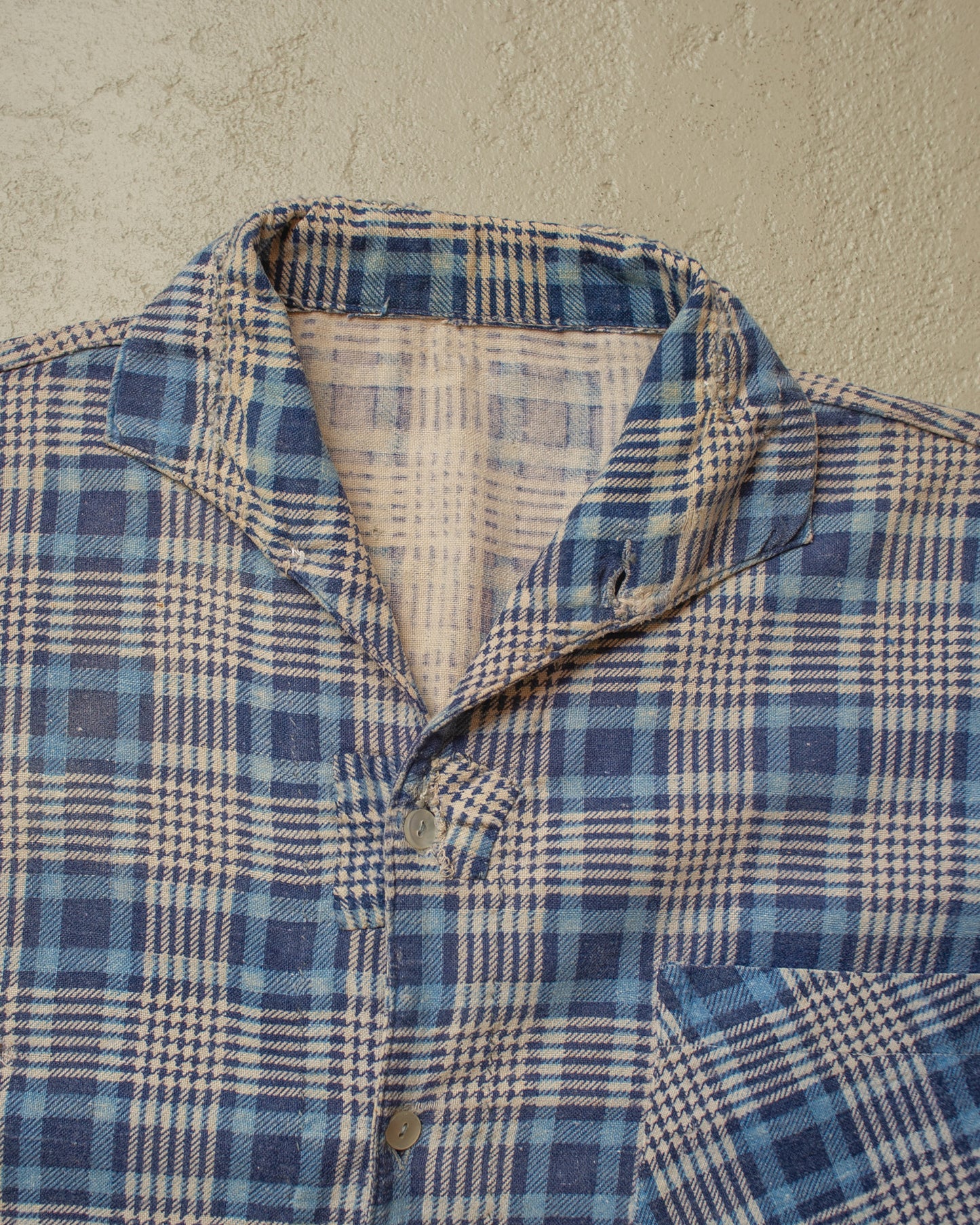 1950s German checkered Cotton Flannel Shirt blue - M/L