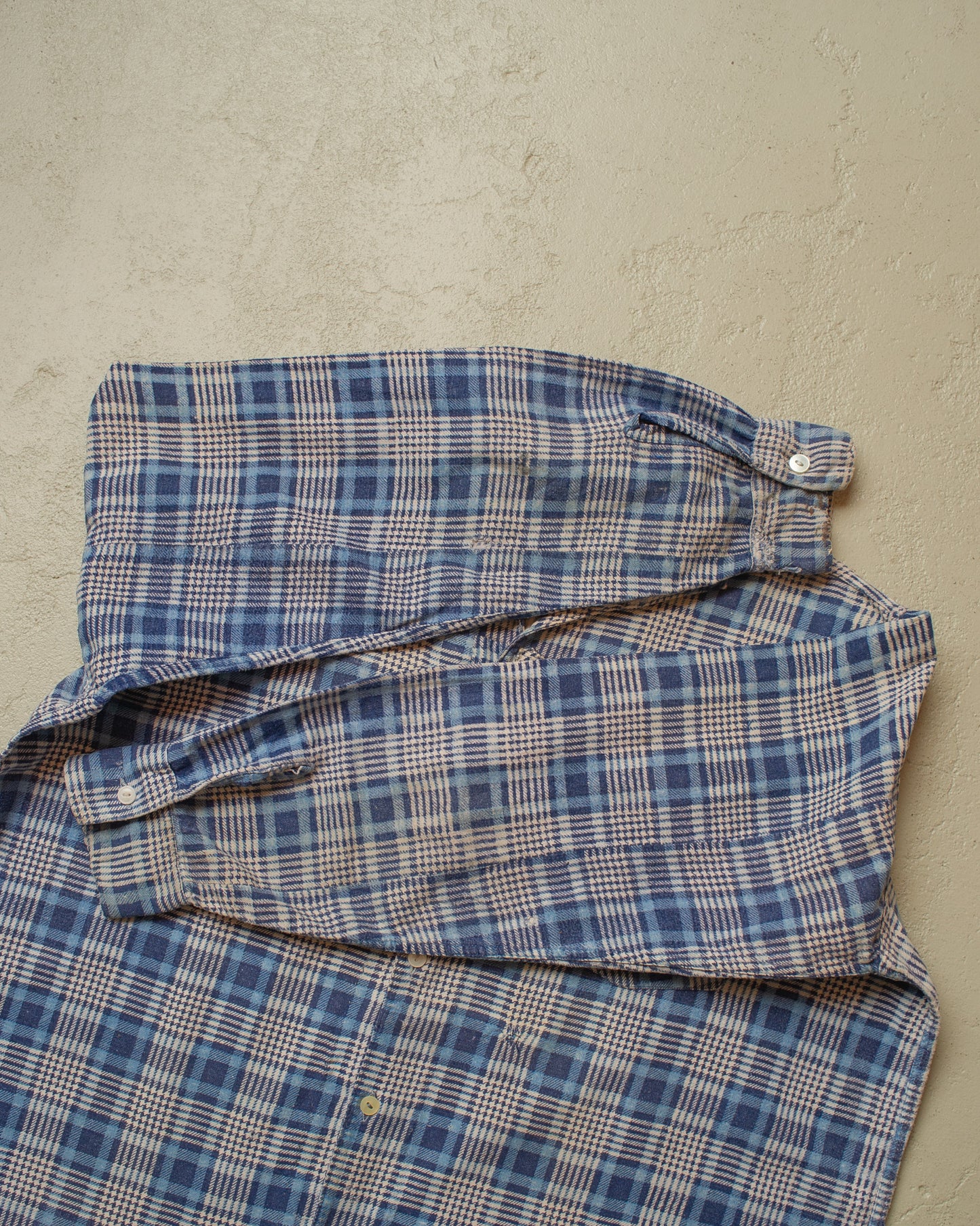 1950s German checkered Cotton Flannel Shirt blue - M/L