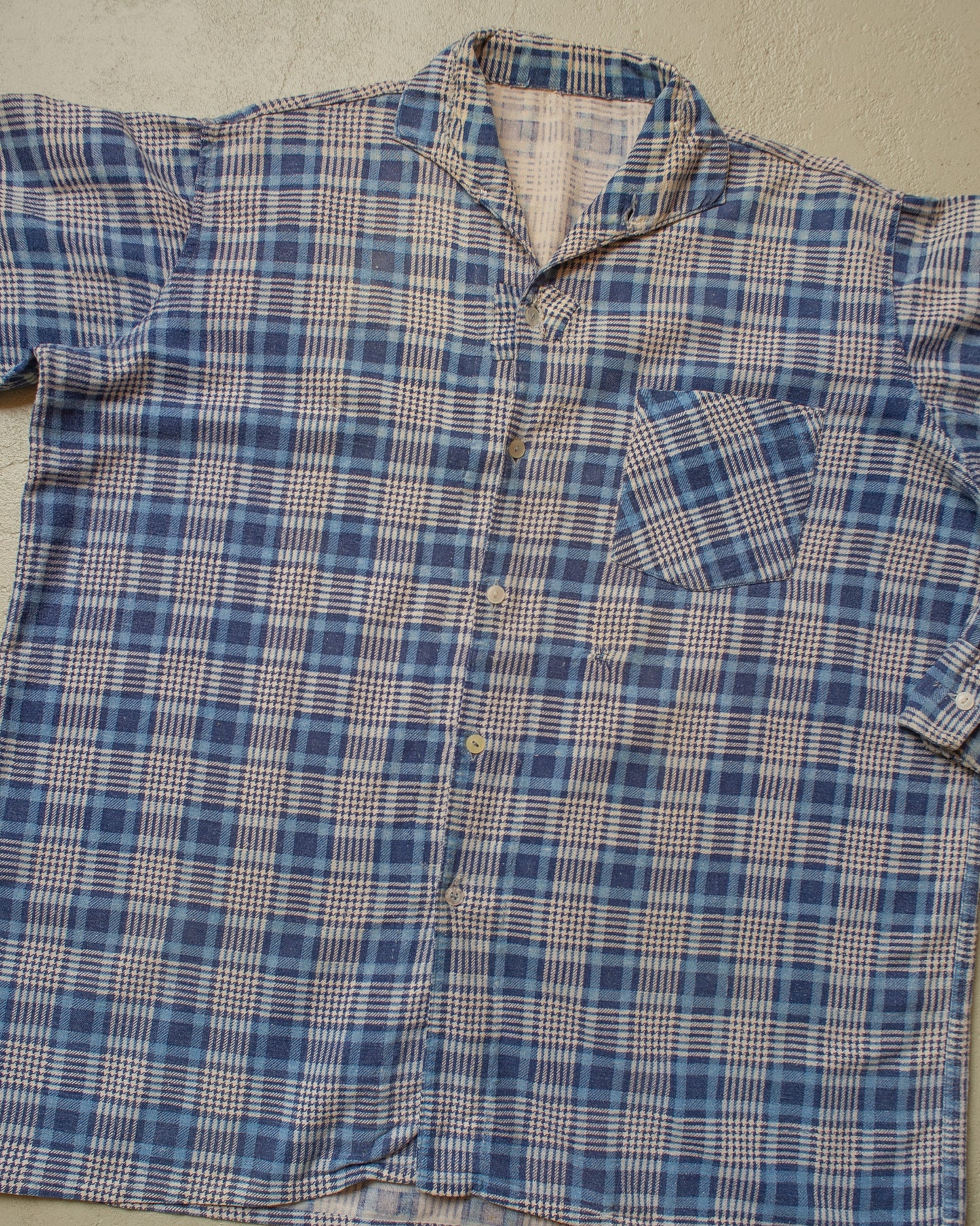 1950s German checkered Cotton Flannel Shirt blue - M/L
