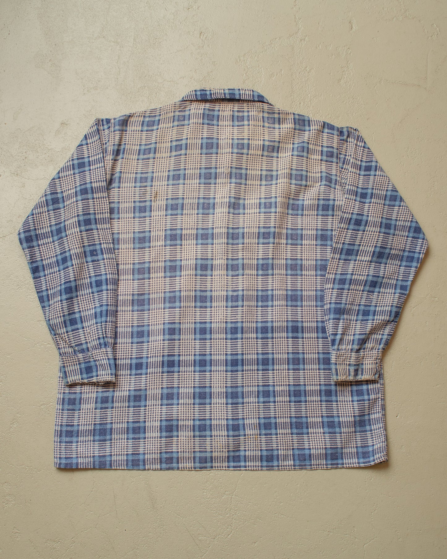 1950s German checkered Cotton Flannel Shirt blue - M/L
