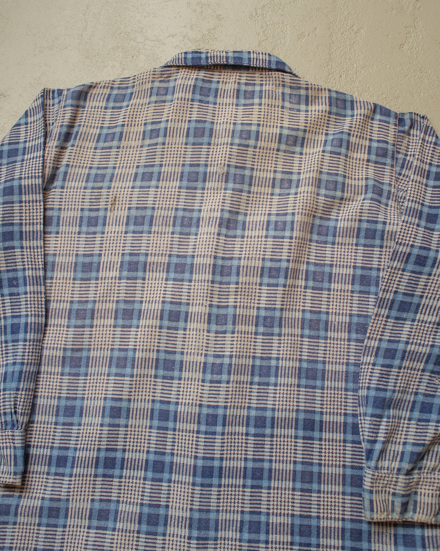 1950s German checkered Cotton Flannel Shirt blue - M/L