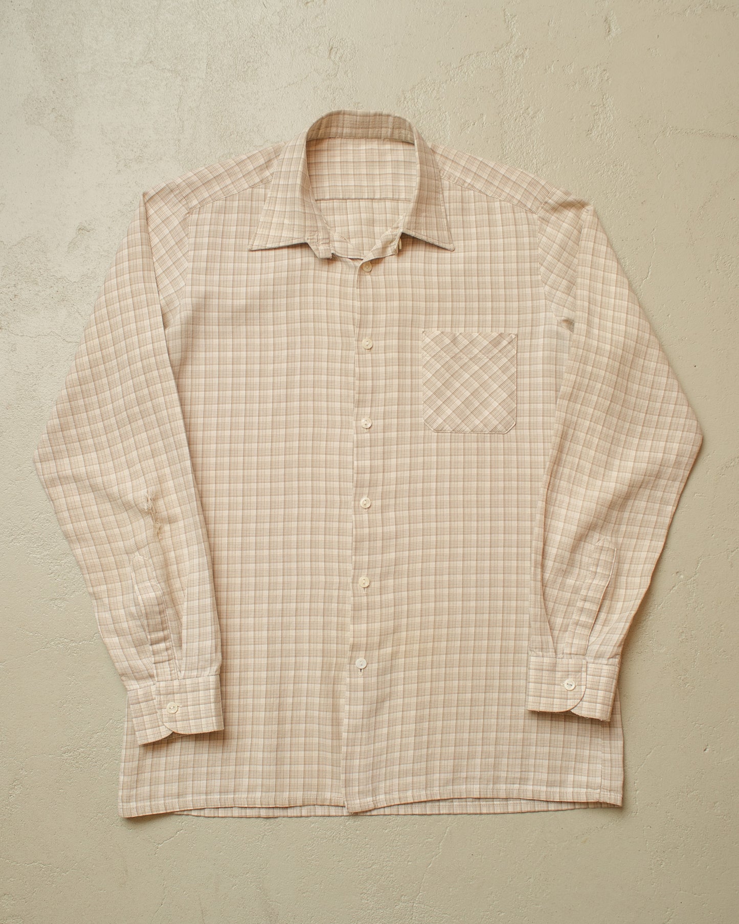 1960s German checkered Cotton Flannel Shirt beige - M