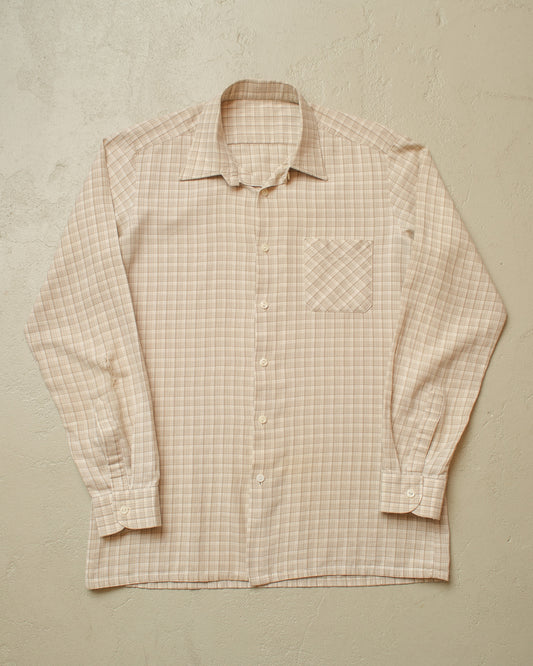 1960s German checkered Cotton Flannel Shirt beige - M