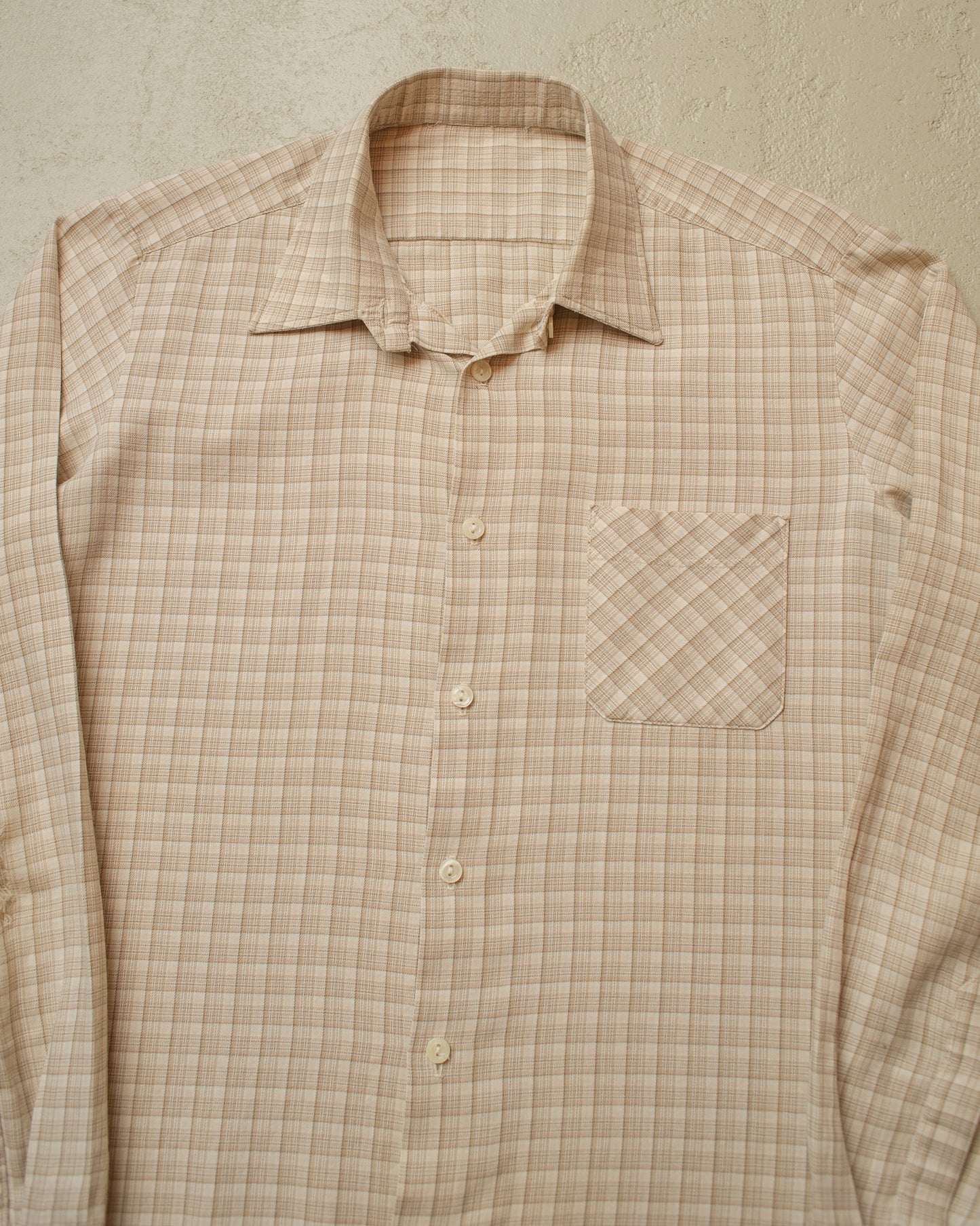 1960s German checkered Cotton Flannel Shirt beige - M