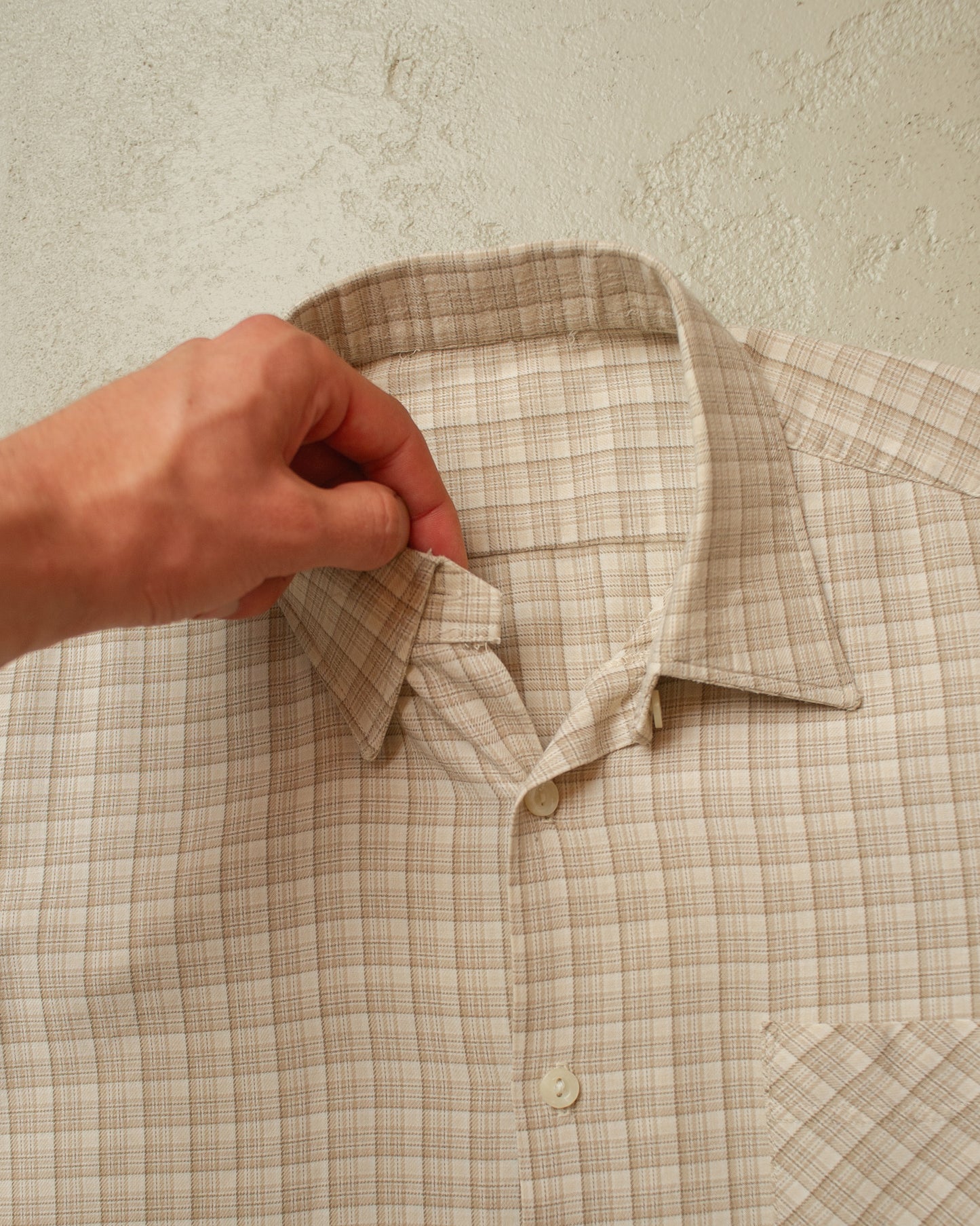 1960s German checkered Cotton Flannel Shirt beige - M