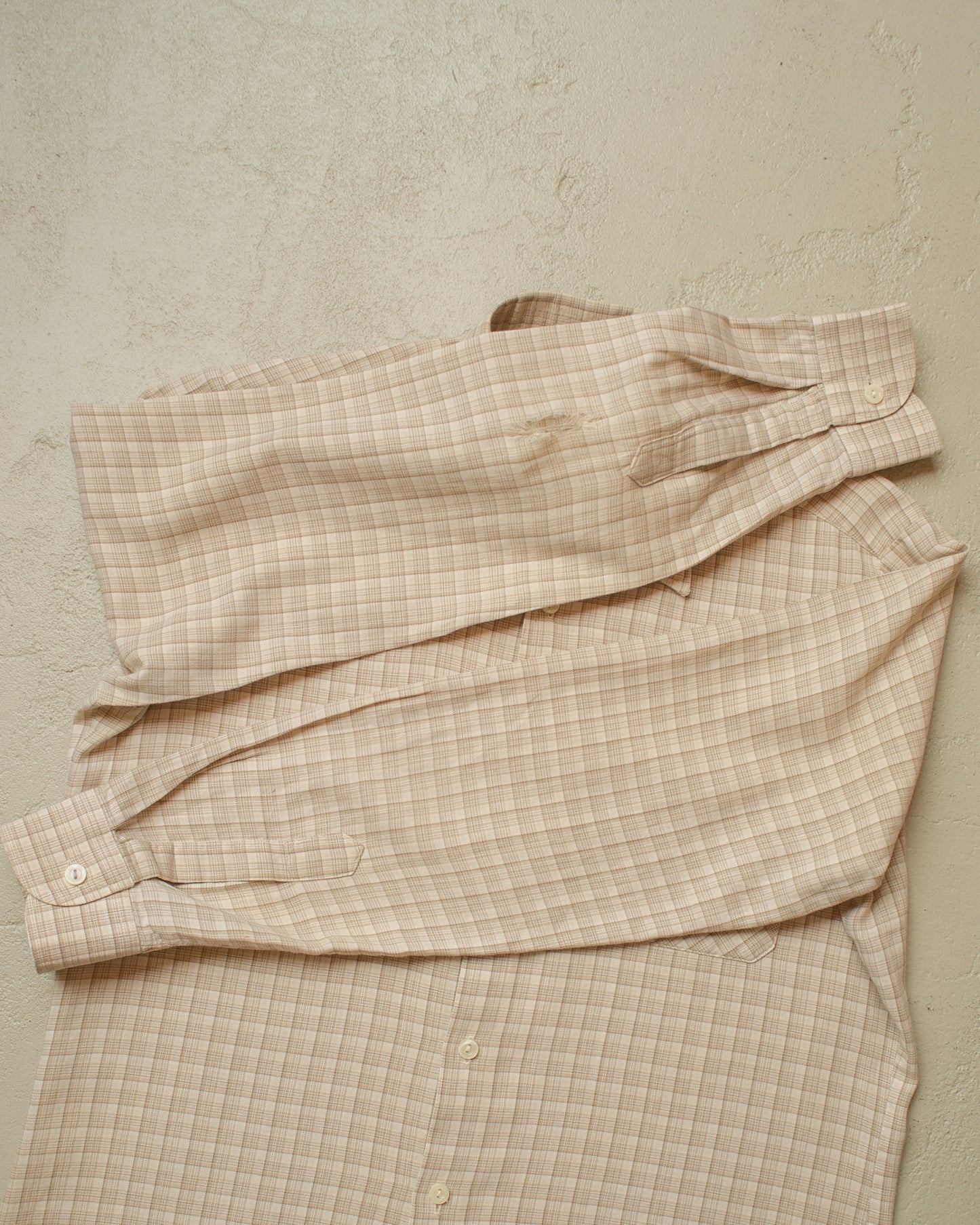 1960s German checkered Cotton Flannel Shirt beige - M