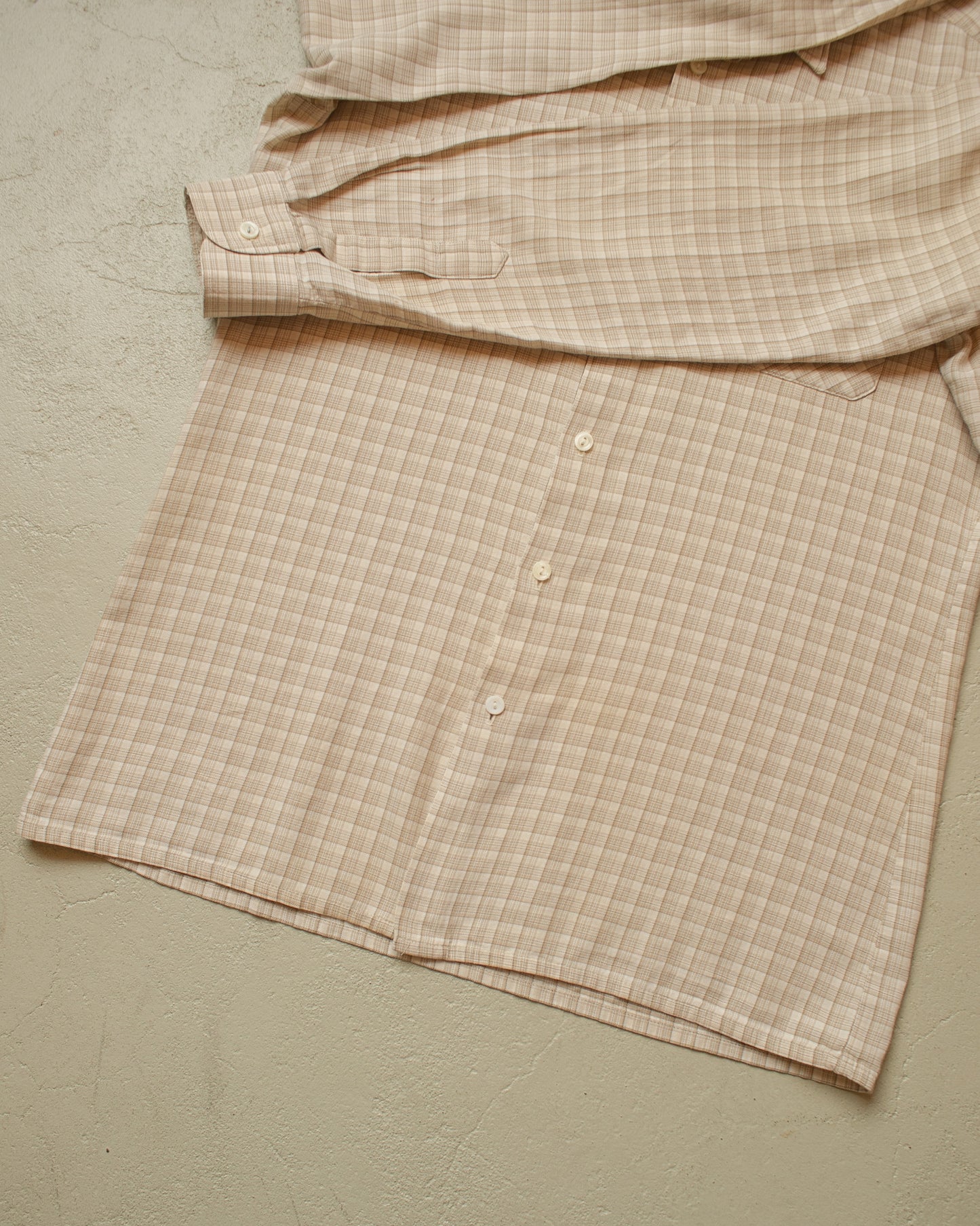 1960s German checkered Cotton Flannel Shirt beige - M