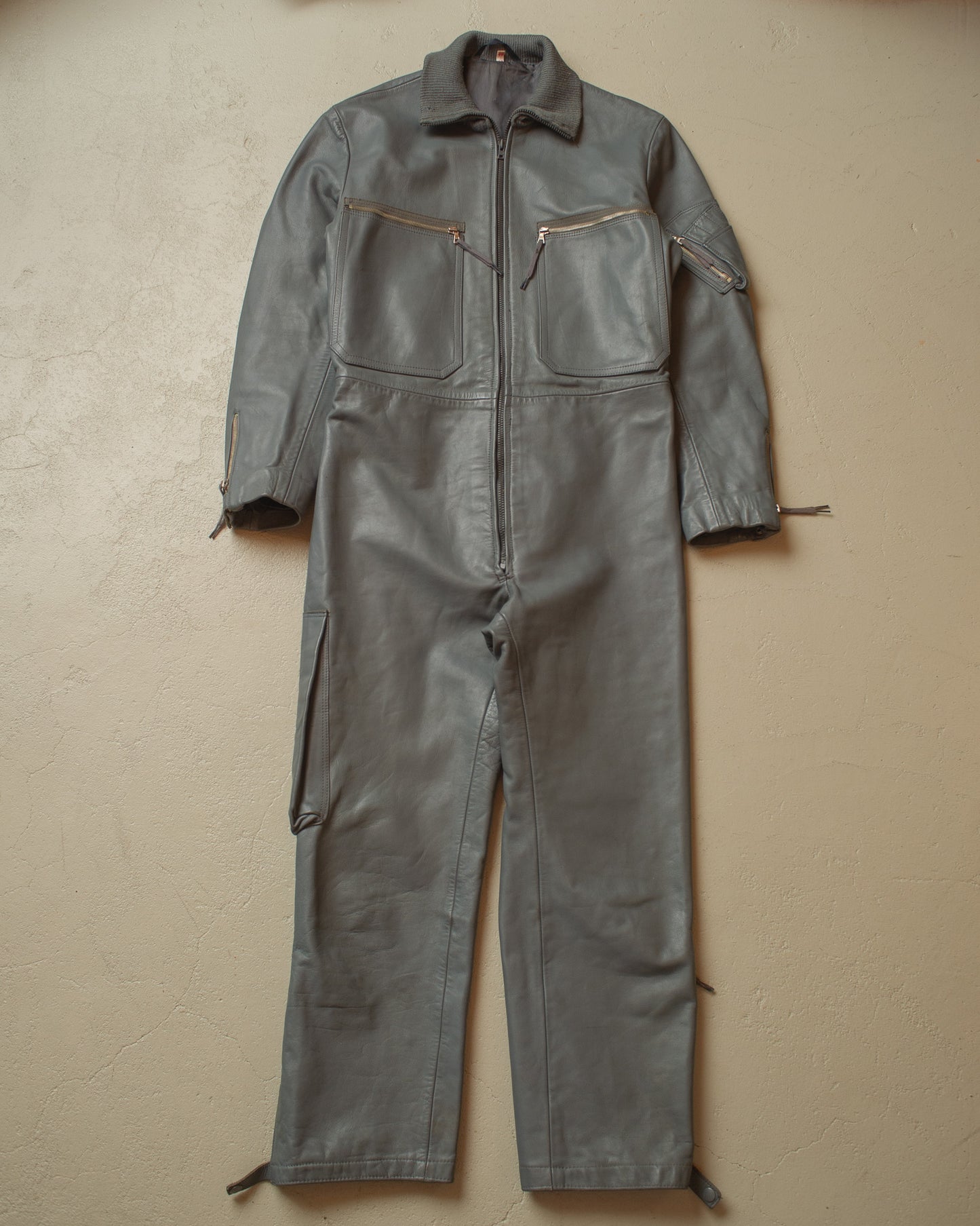 1970s German Leather Flight Coverall grey - S/M
