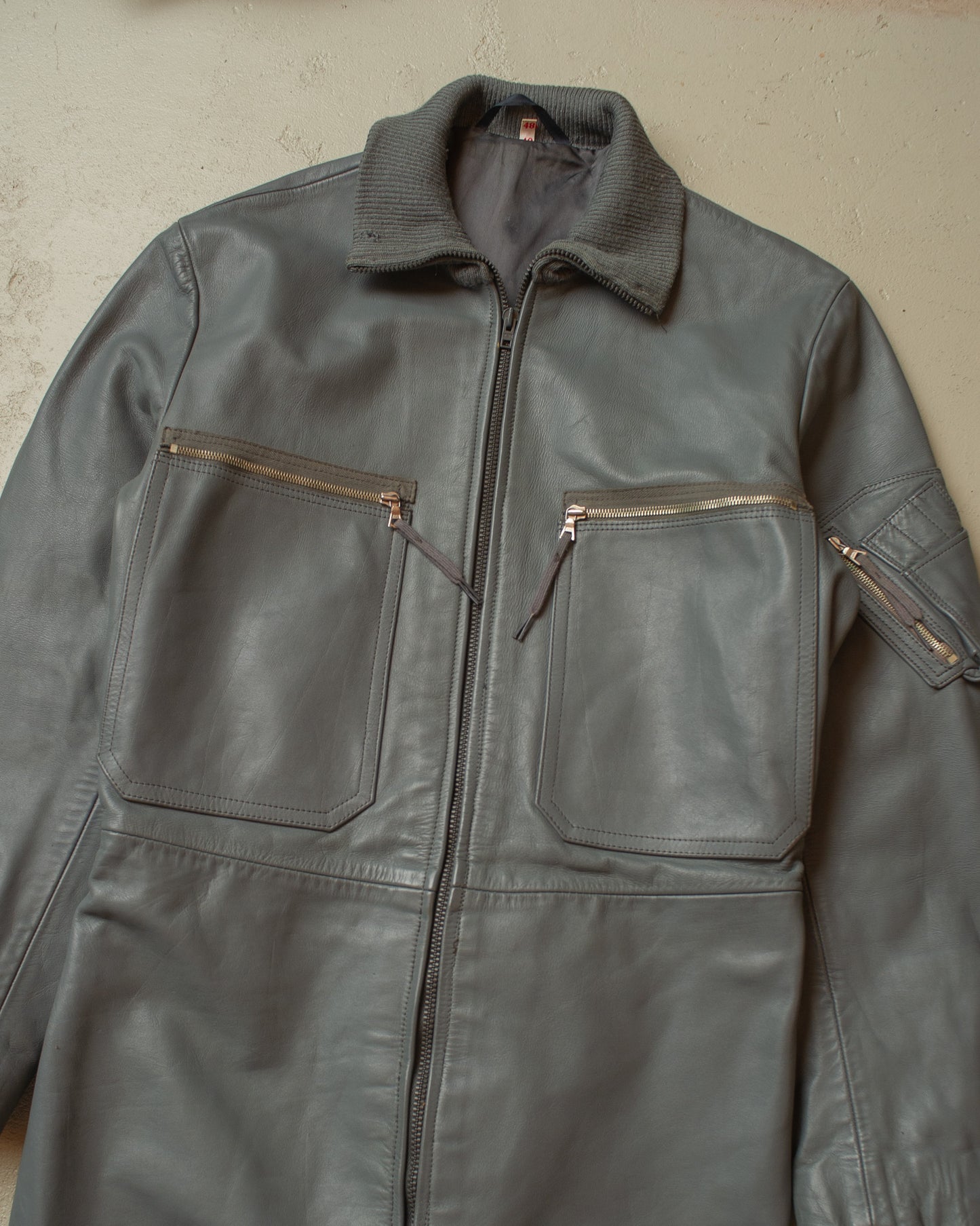 1970s German Leather Flight Coverall grey - S/M