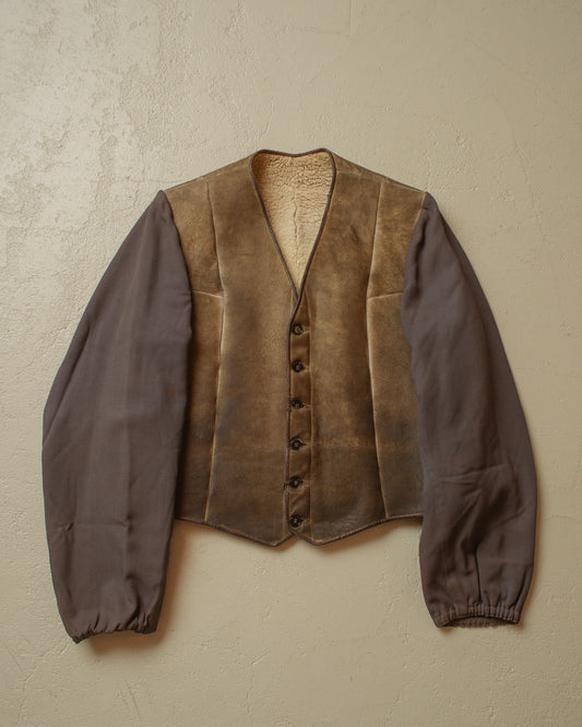 1950s sherpa lined cropped Leather/Cotton Jacket - S