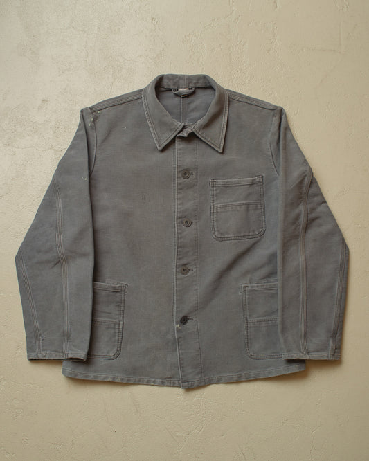 1960s/70s German Faded Moleskin Work Jacket grey - L