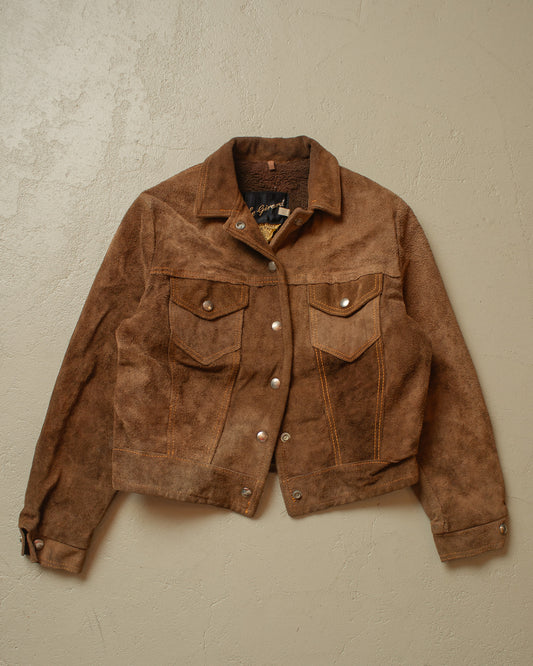 1960s Womens Le Girard Sherpa lined Suede Leather Jacket brown - XS/S