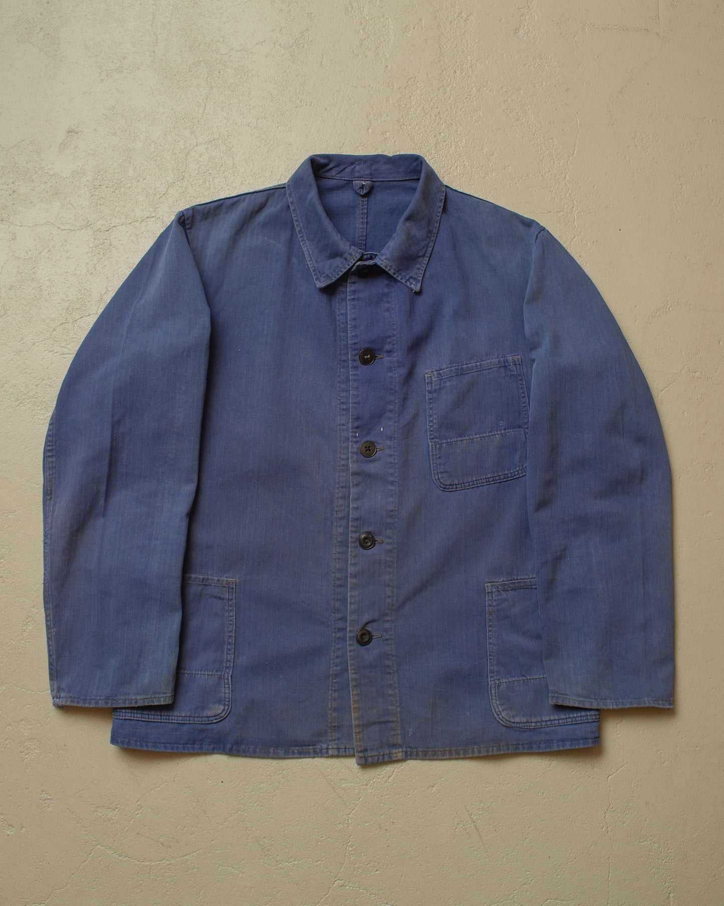 1960s/70s German Faded Herringbone Twill Work Jacket blue - L