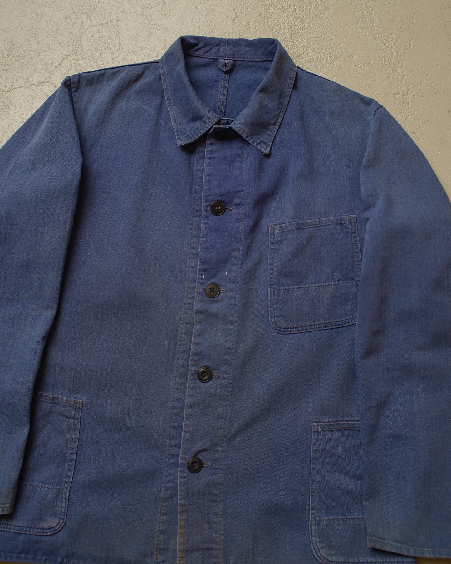 1960s/70s German Faded Herringbone Twill Work Jacket blue - L