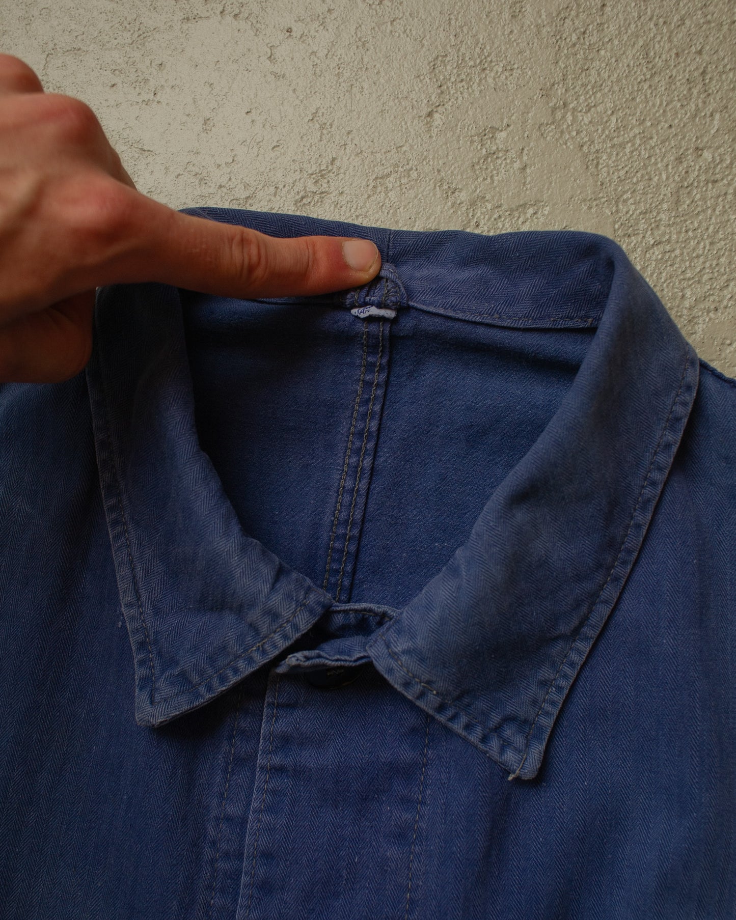 1960s/70s German Faded Herringbone Twill Work Jacket blue - L