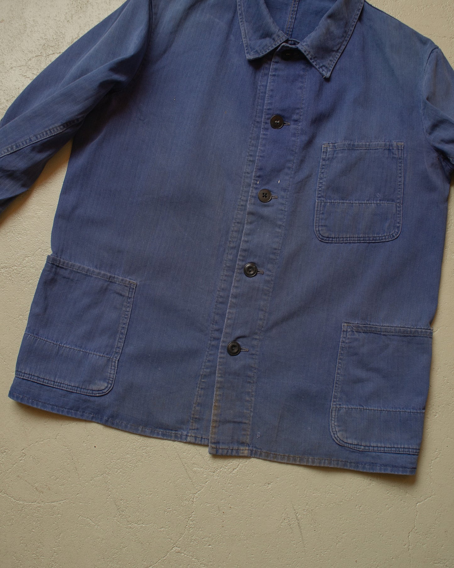1960s/70s German Faded Herringbone Twill Work Jacket blue - L