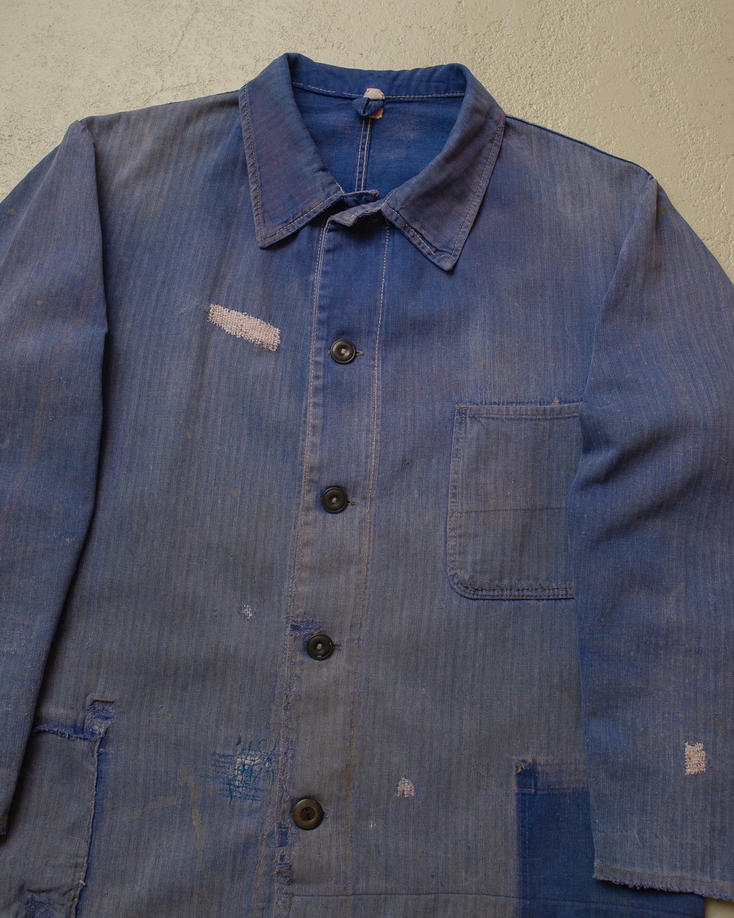 1960s/70s German Faded Herringbone Twill Work Jacket blue - L/XL