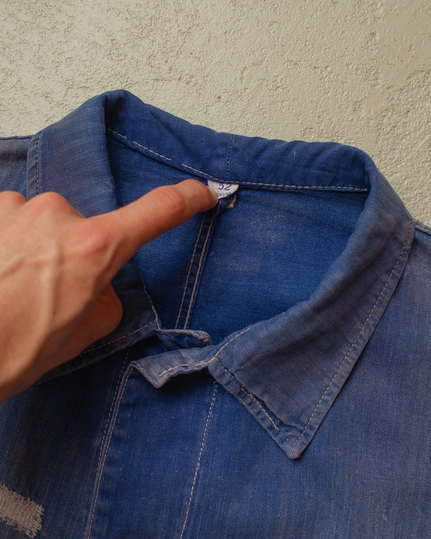 1960s/70s German Faded Herringbone Twill Work Jacket blue - L/XL