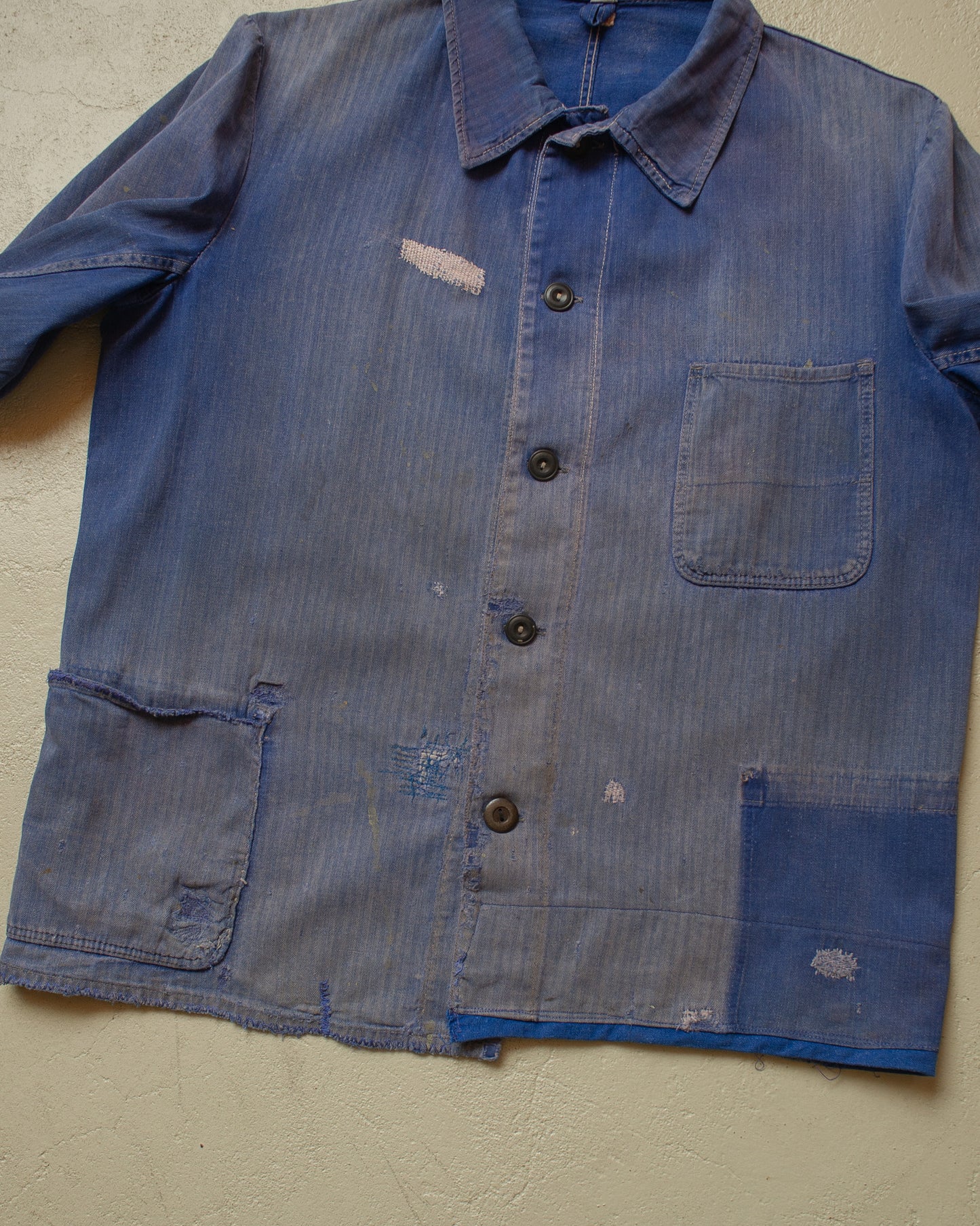 1960s/70s German Faded Herringbone Twill Work Jacket blue - L/XL