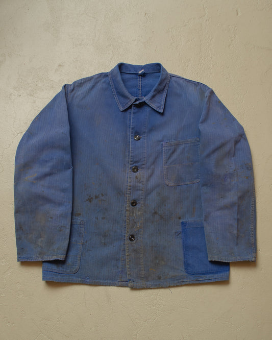 1960s/70s German Faded Herringbone Twill Work Jacket blue - L