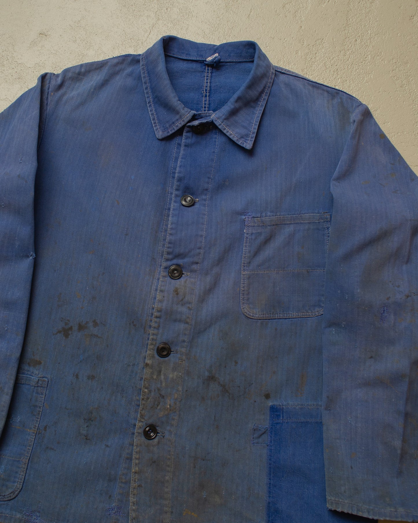 1960s/70s German Faded Herringbone Twill Work Jacket blue - L