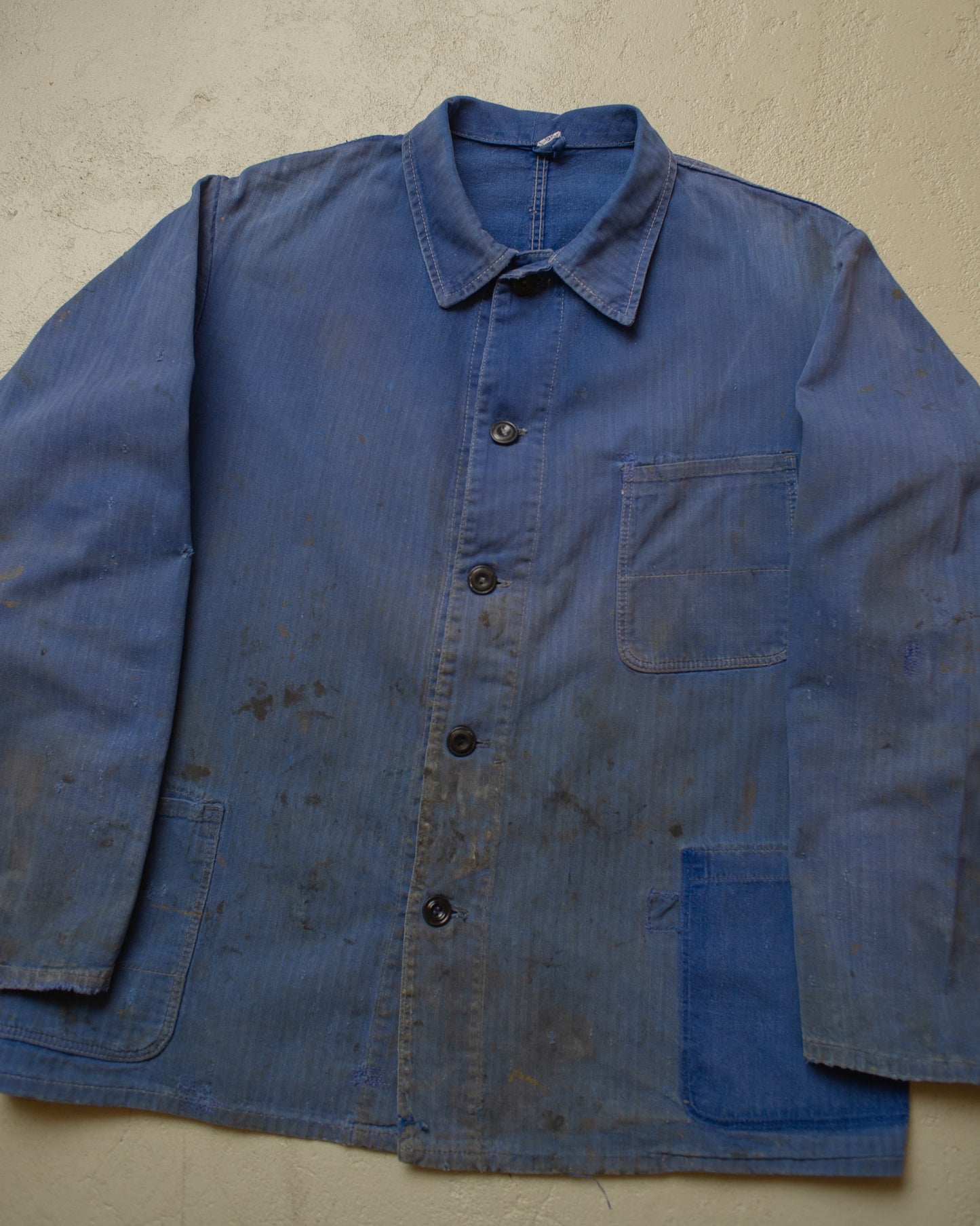 1960s/70s German Faded Herringbone Twill Work Jacket blue - L