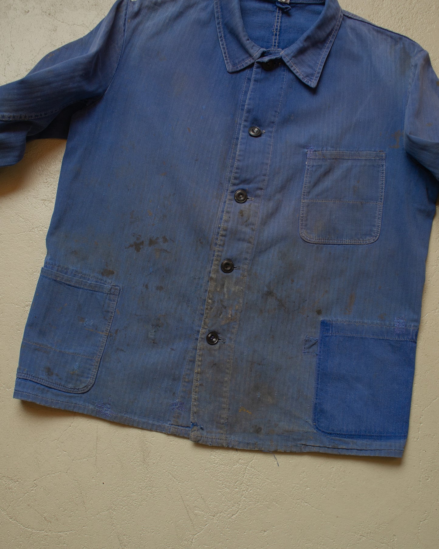 1960s/70s German Faded Herringbone Twill Work Jacket blue - L