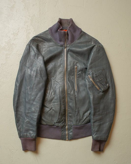 1980s German Army Leather Flight Jacket grey - M