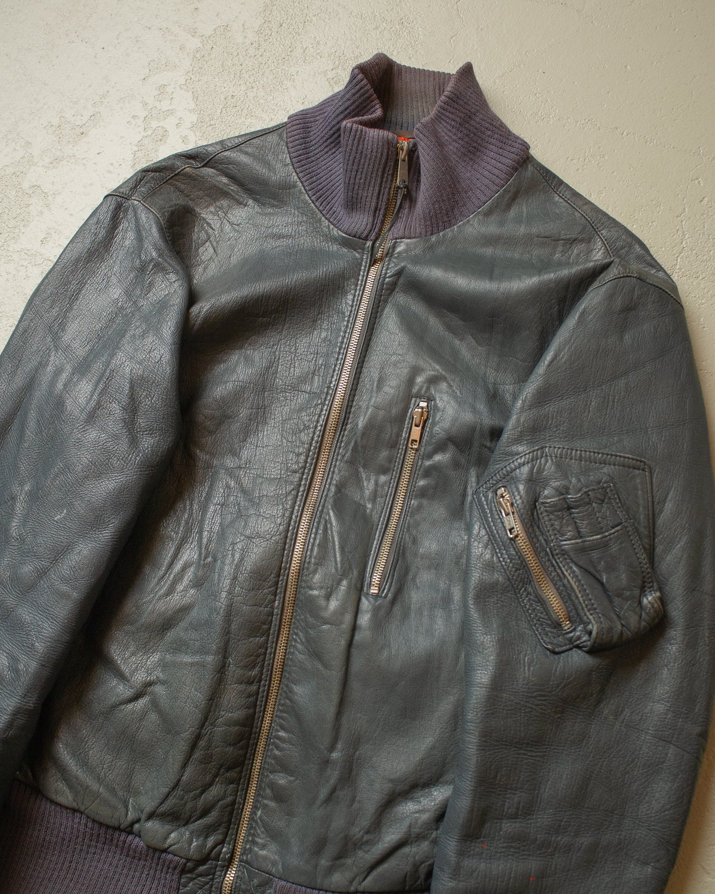 1980s German Army Leather Flight Jacket grey - M