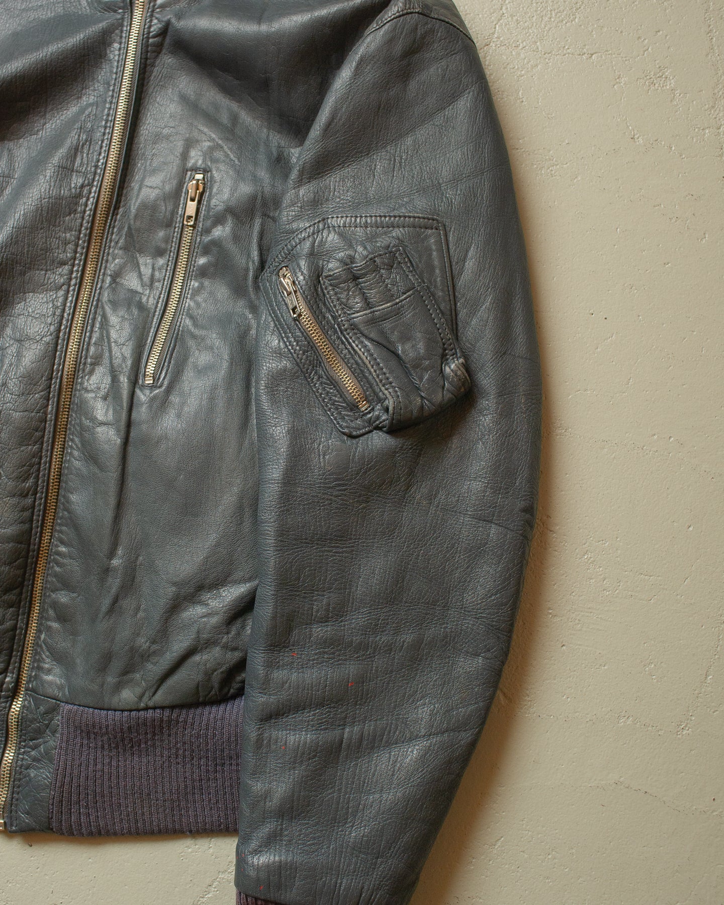 1980s German Army Leather Flight Jacket grey - M
