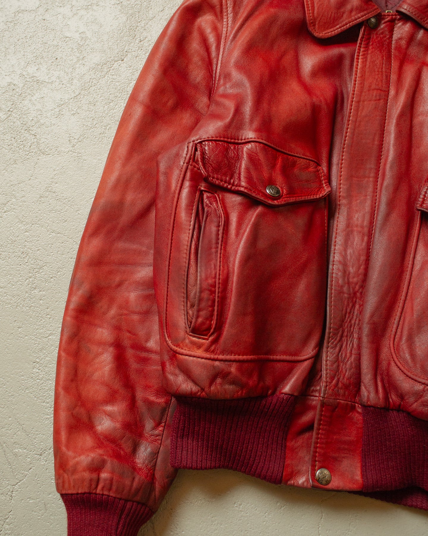 1990s Faded Leather Bomber Jacket red - M