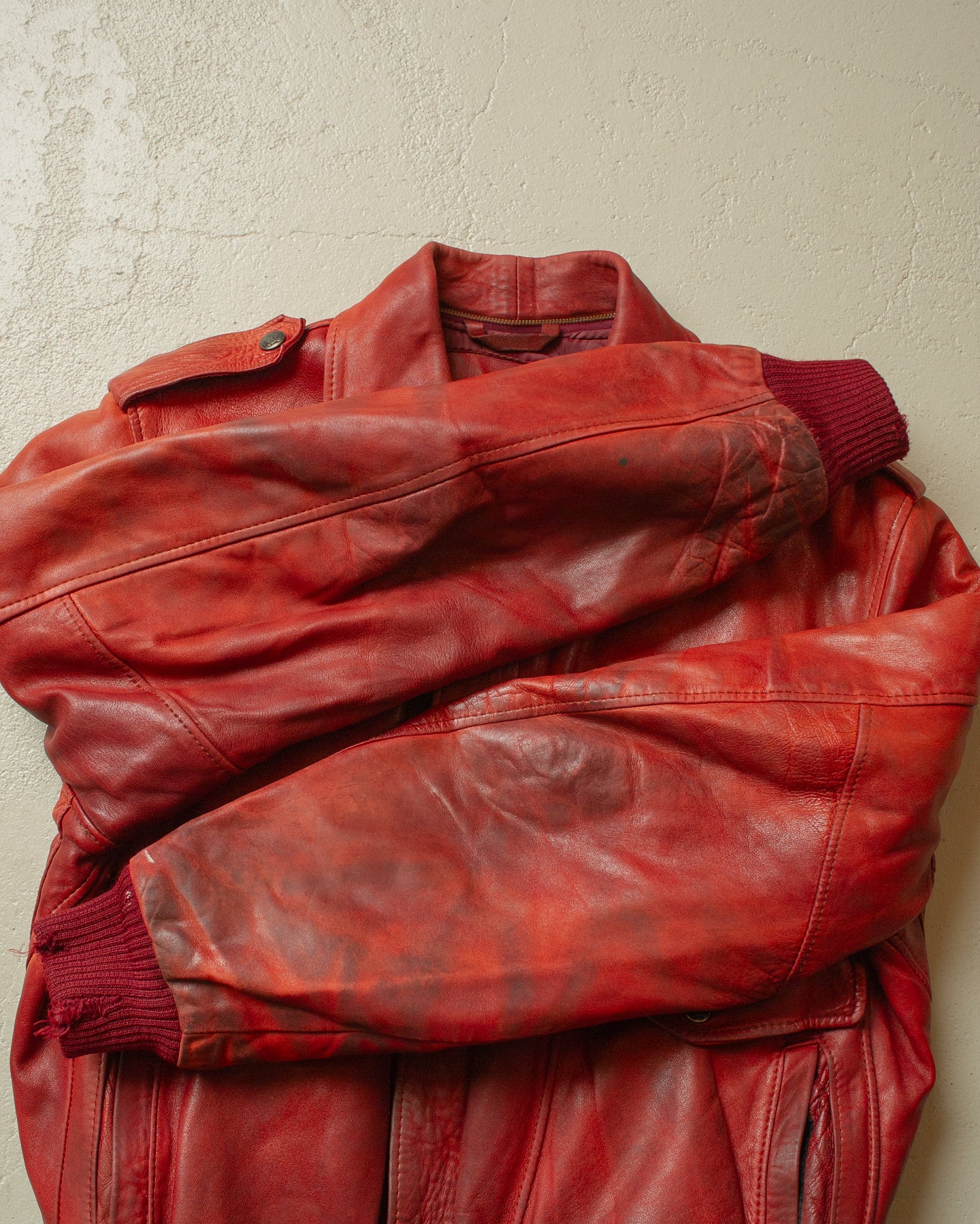 1990s Faded Leather Bomber Jacket red - M