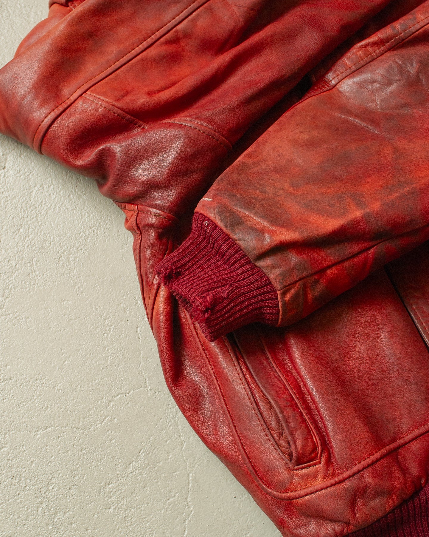 1990s Faded Leather Bomber Jacket red - M