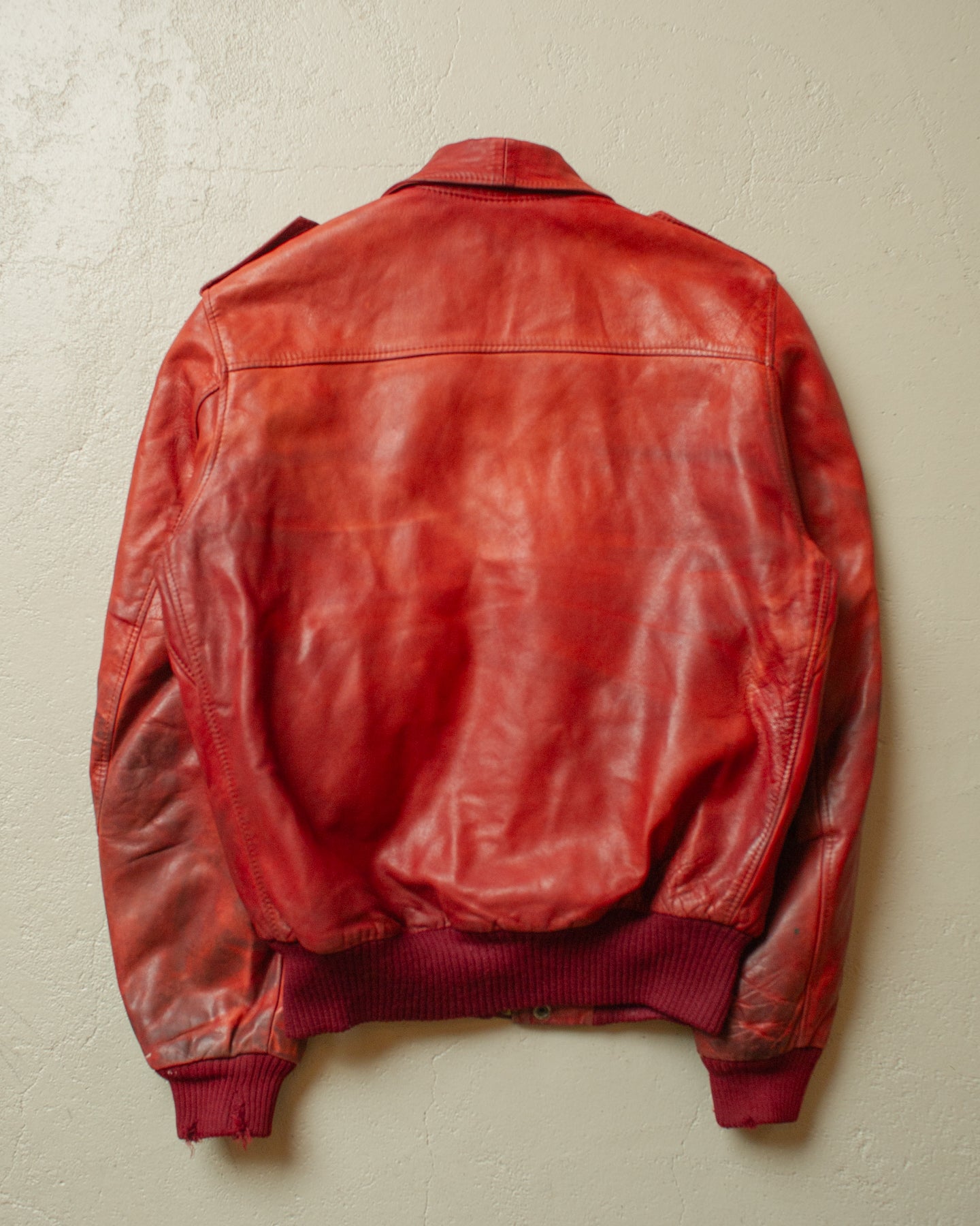 1990s Faded Leather Bomber Jacket red - M