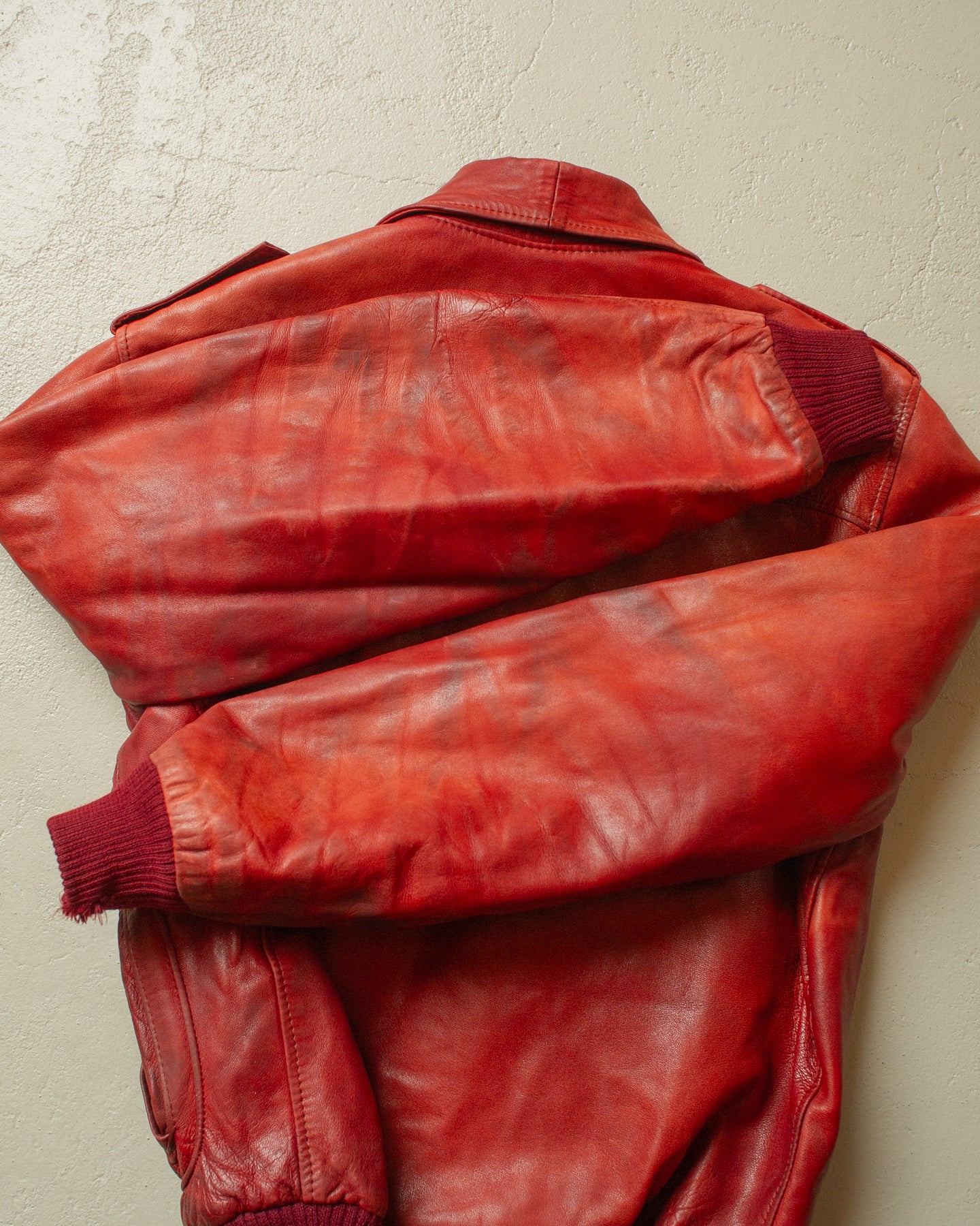 1990s Faded Leather Bomber Jacket red - M