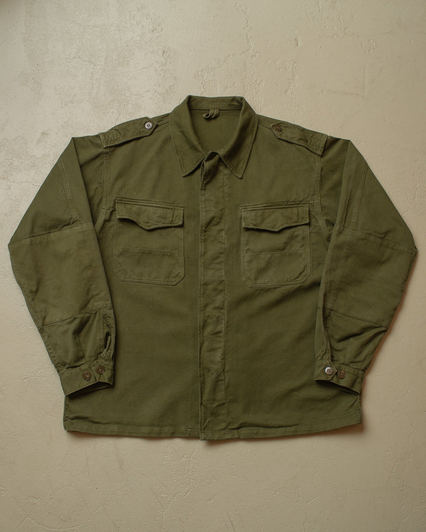 1960s German Bundeswehr Herringbone Shirt Jacket green - XL/XXL