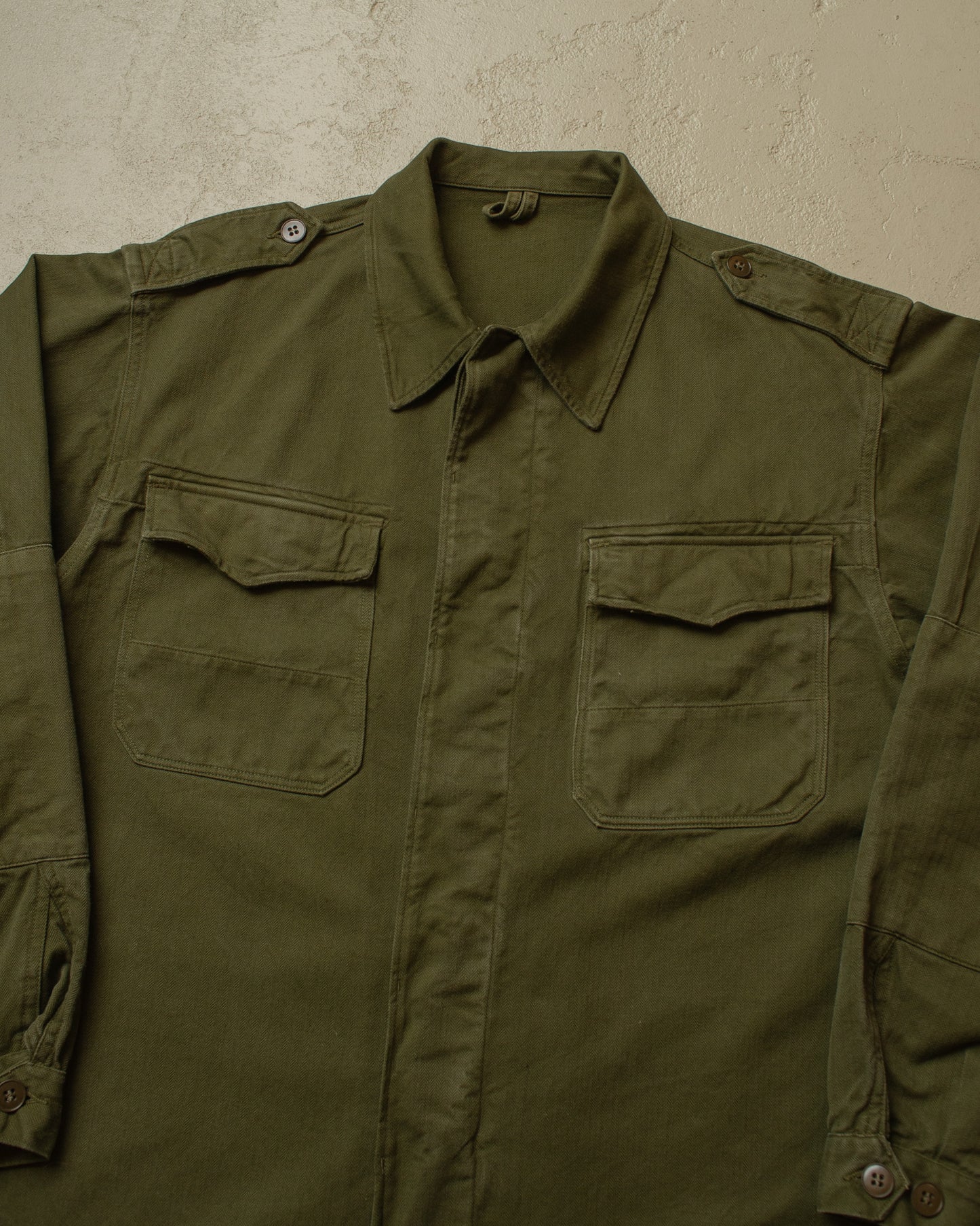 1960s German Bundeswehr Herringbone Shirt Jacket green - XL/XXL