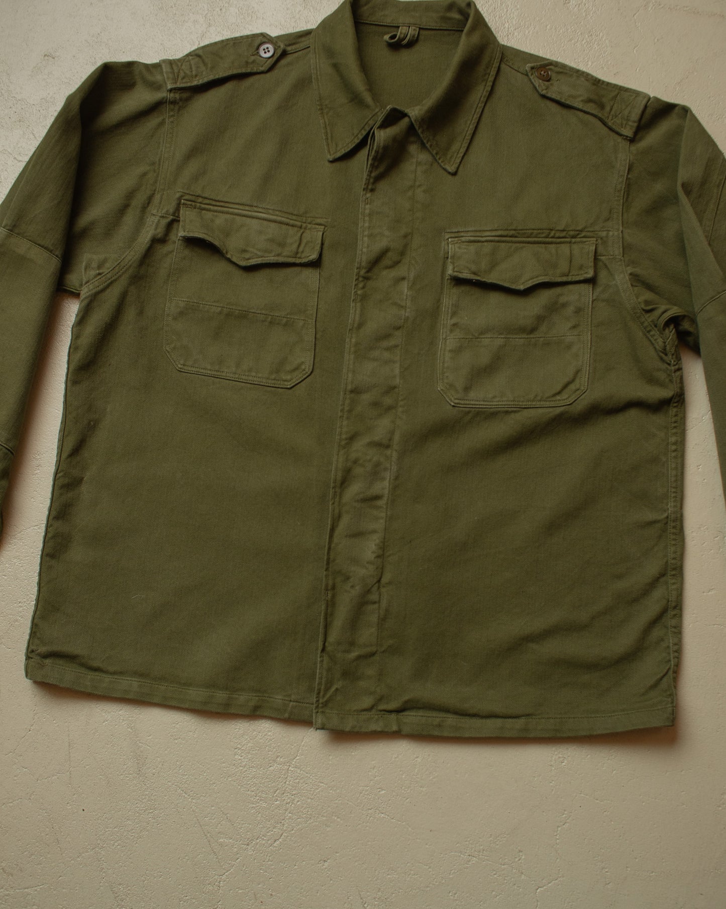 1960s German Bundeswehr Herringbone Shirt Jacket green - XL/XXL