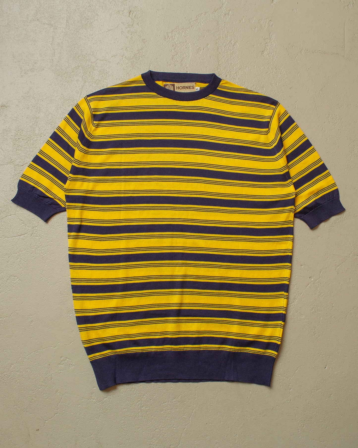 1970s/80s unworn Hornes striped Cotton Knit T-shirt blue/yellow - M