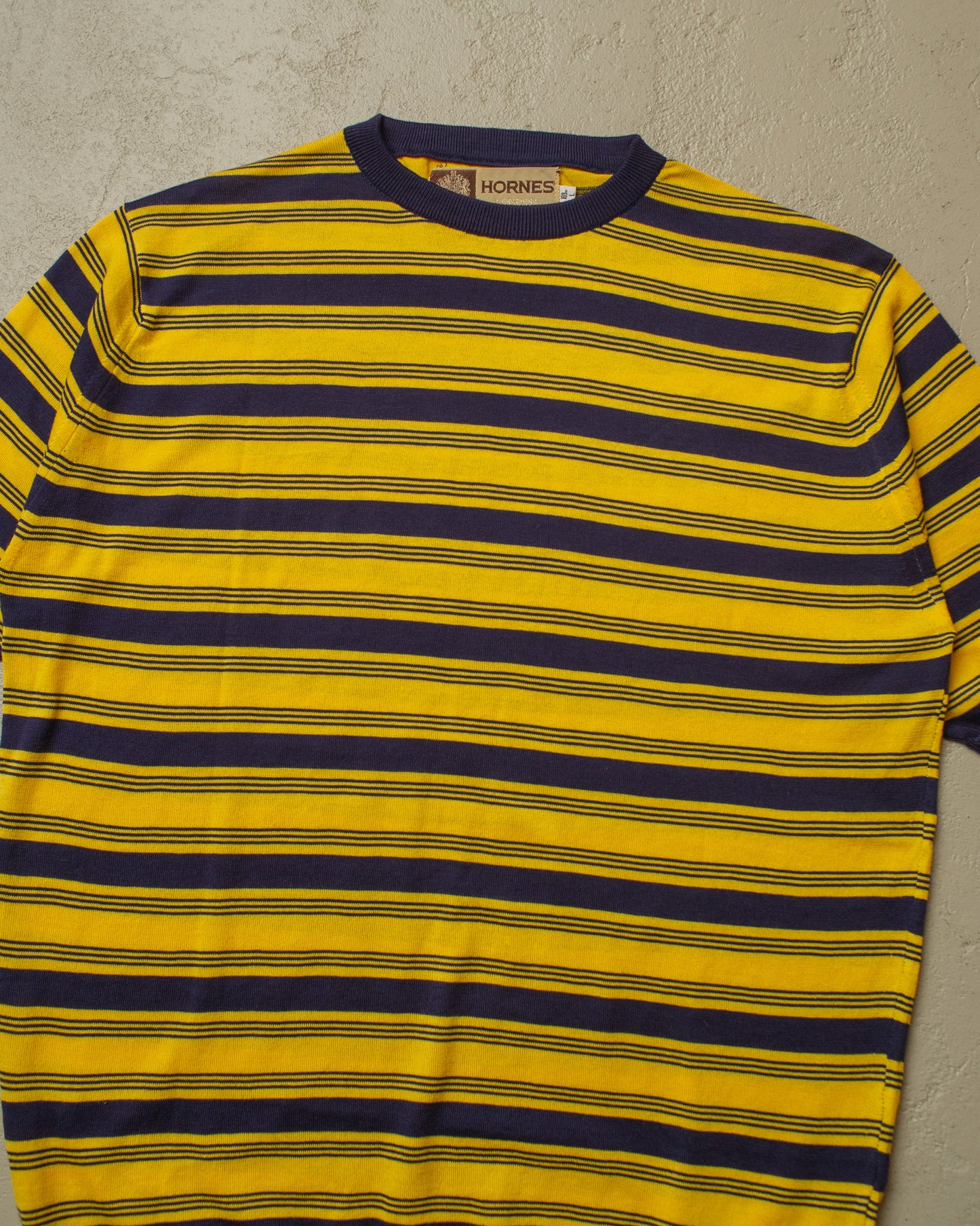 1970s/80s unworn Hornes striped Cotton Knit T-shirt blue/yellow - M
