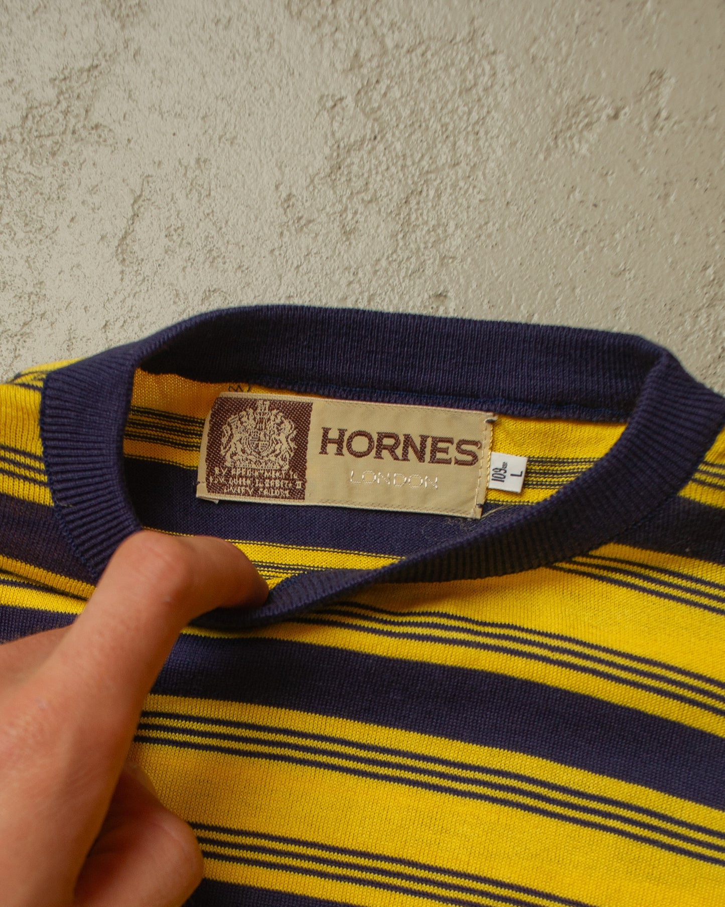 1970s/80s unworn Hornes striped Cotton Knit T-shirt blue/yellow - M