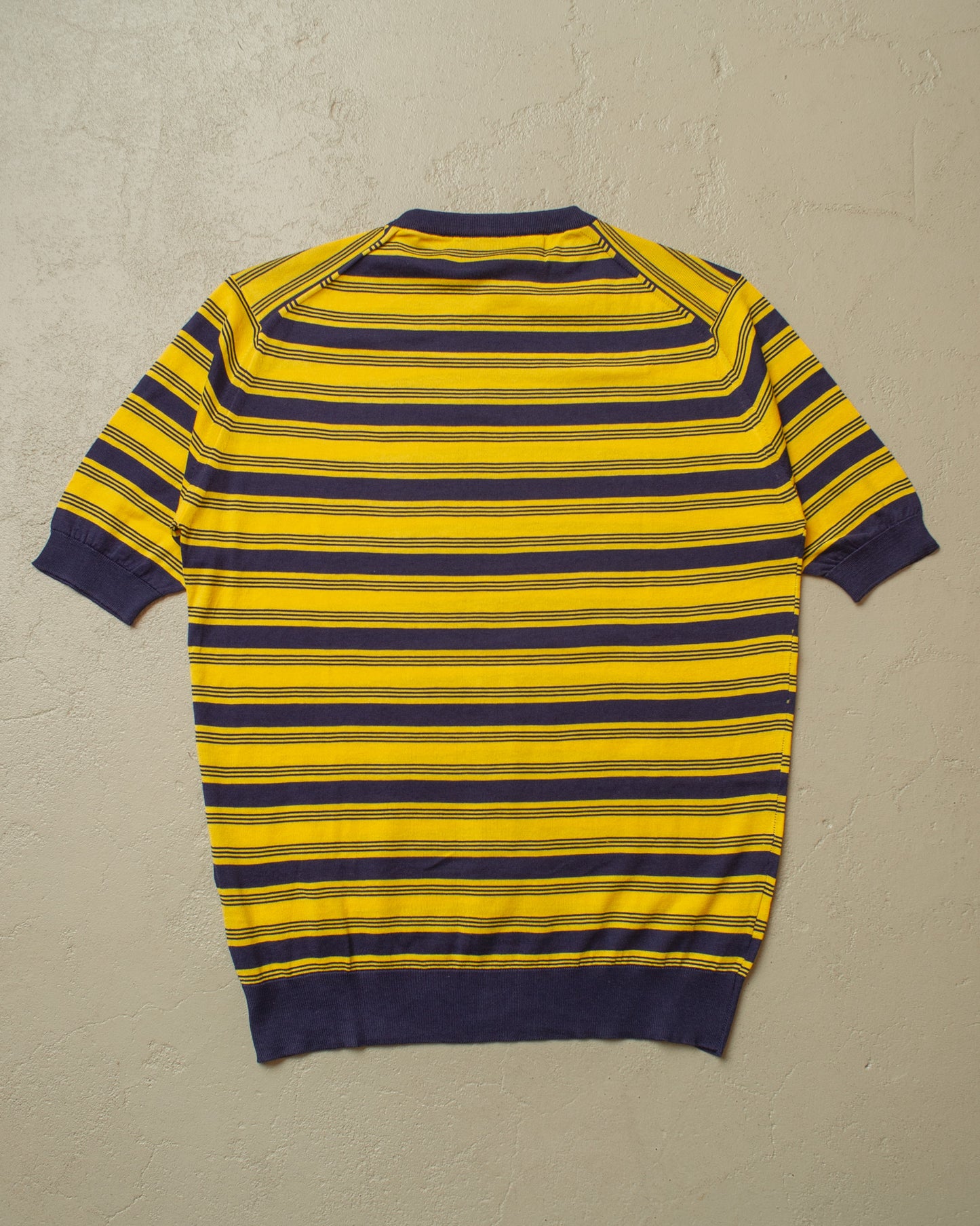 1970s/80s unworn Hornes striped Cotton Knit T-shirt blue/yellow - M
