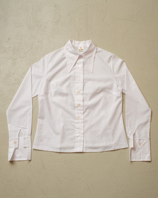 1970s Womens Point Collar Blouse white - L