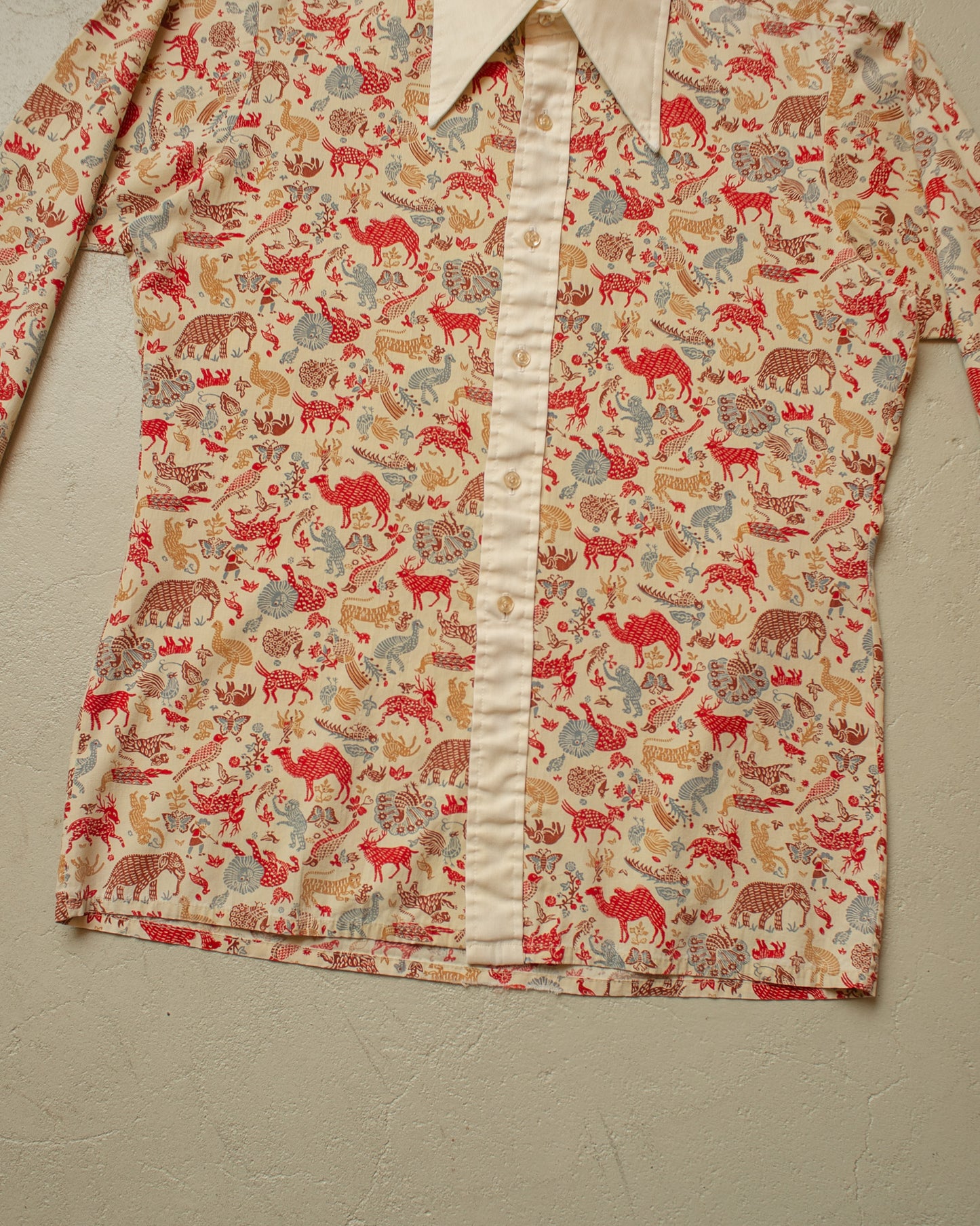 1970s Van Heusen Pattern Point Collar Shirt creme/burgundy - M