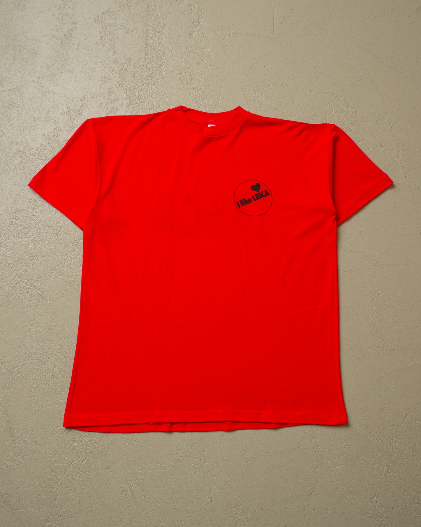 1980s Deadstock "I like Leica" T-shirt red - S & L