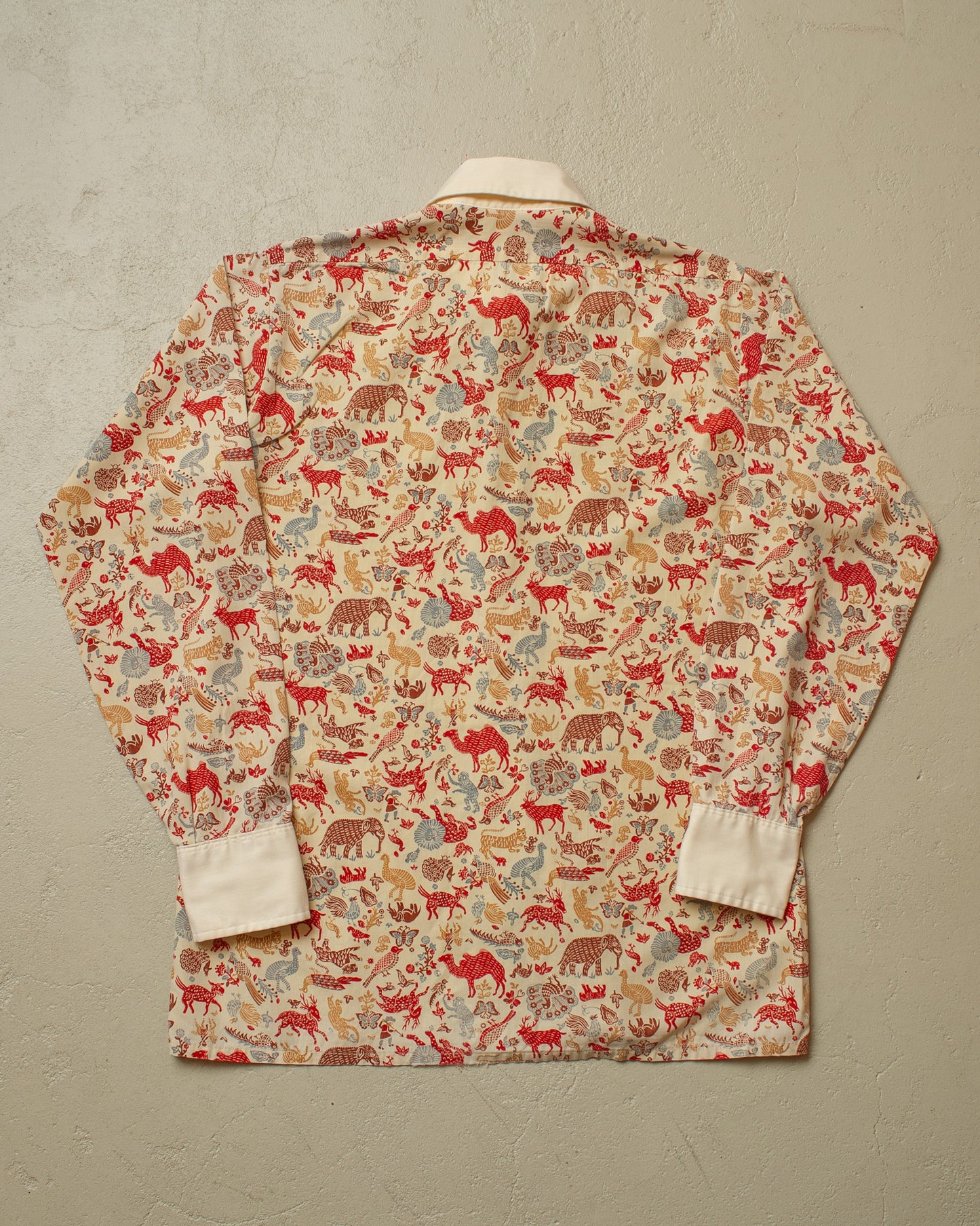 1970s Van Heusen Pattern Point Collar Shirt creme/burgundy - M