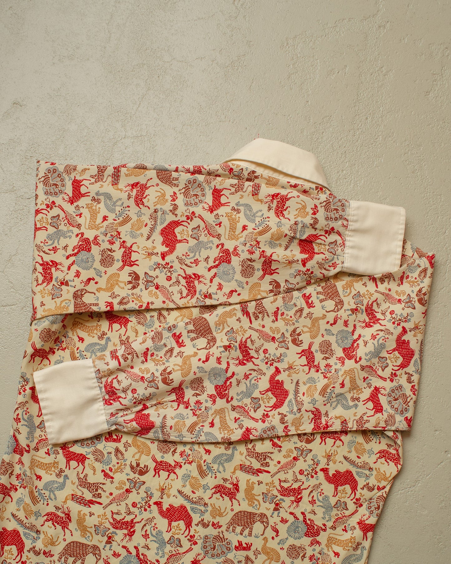 1970s Van Heusen Pattern Point Collar Shirt creme/burgundy - M