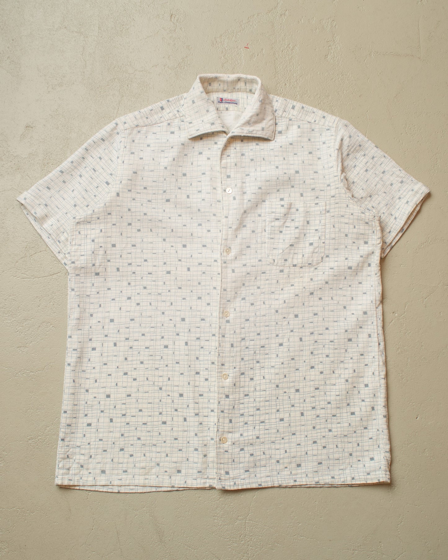 1950s/60s Peek & Cloppenburg Pattern Short Sleeve Shirt white - M/L