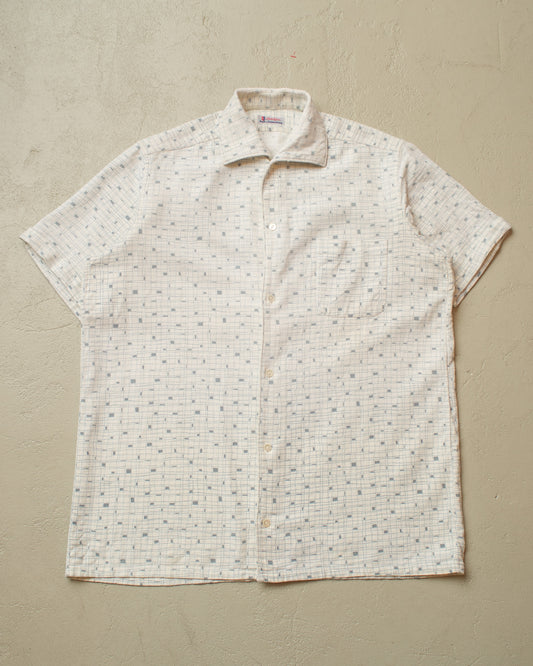 1950s/60s Peek & Cloppenburg Pattern Short Sleeve Shirt white - M/L